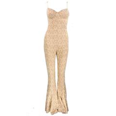 Vintage 1990s Norma Kamali Nude Stretch Lace Catsuit
