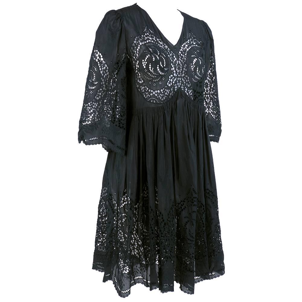 Late Stella McCartney Black Eyelet Babydoll Dress - super cute and sexy. Unlined cotton blend with 3/4 sleeves. Gorgeous in person!