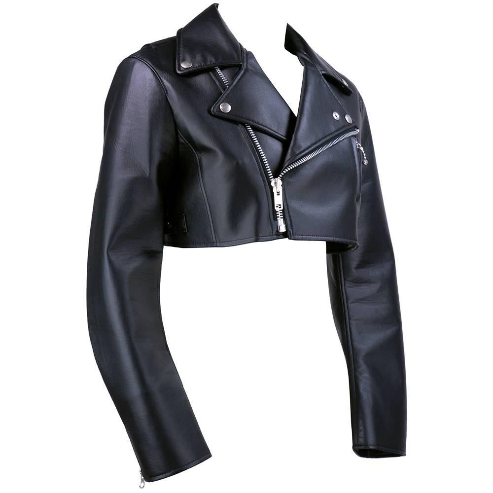 Cool cropped pleather motorcycle style jacket by Junya Watanabe for Comme des Garcons. New with tags.