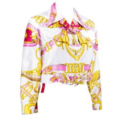 Christian Dior Boutique Equestrian Theme Cropped Silk Twill Jacket