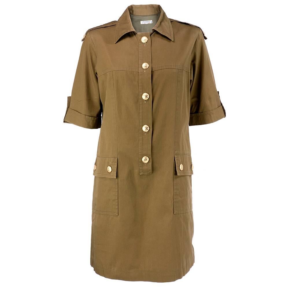 1990s YSL Rive Gauche Khaki Safari Dress For Sale