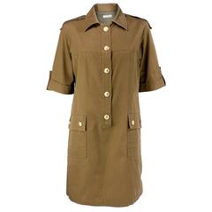 Vintage 1990s YSL Rive Gauche Khaki Safari Dress