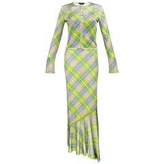 Galliano 90s Green Plaid Gown w/Cardigan