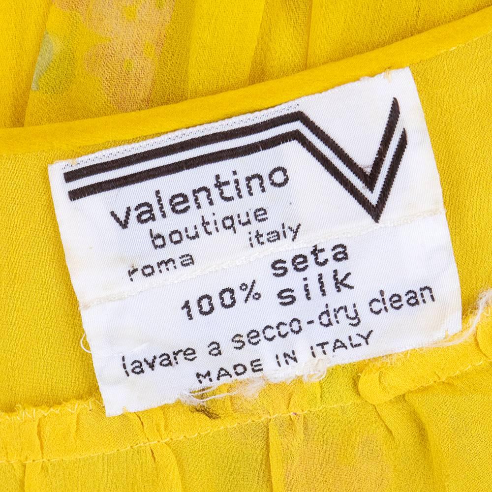 70s Valentino Yellow Floral Chiffon Gown With Wrap 2