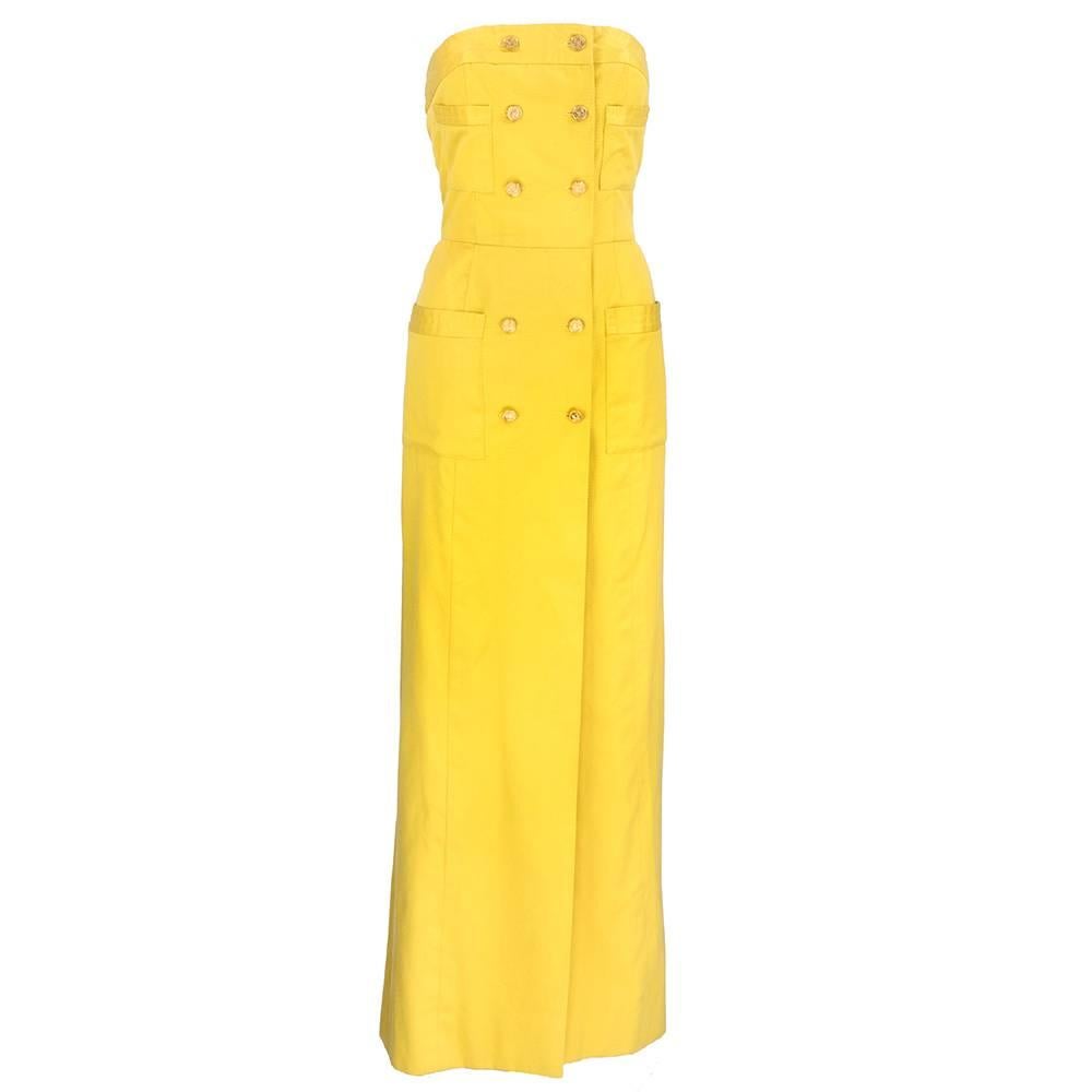 -80s Chanel Yellow Strapless Gown