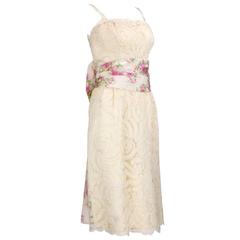 50s Samuel Winston Ivory Lace Cocktail Dress