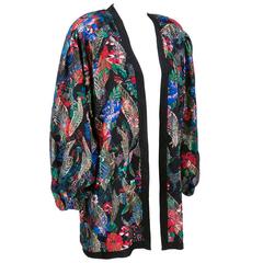 Vintage 80s Diane Fres Floral Lame Evening Jacket