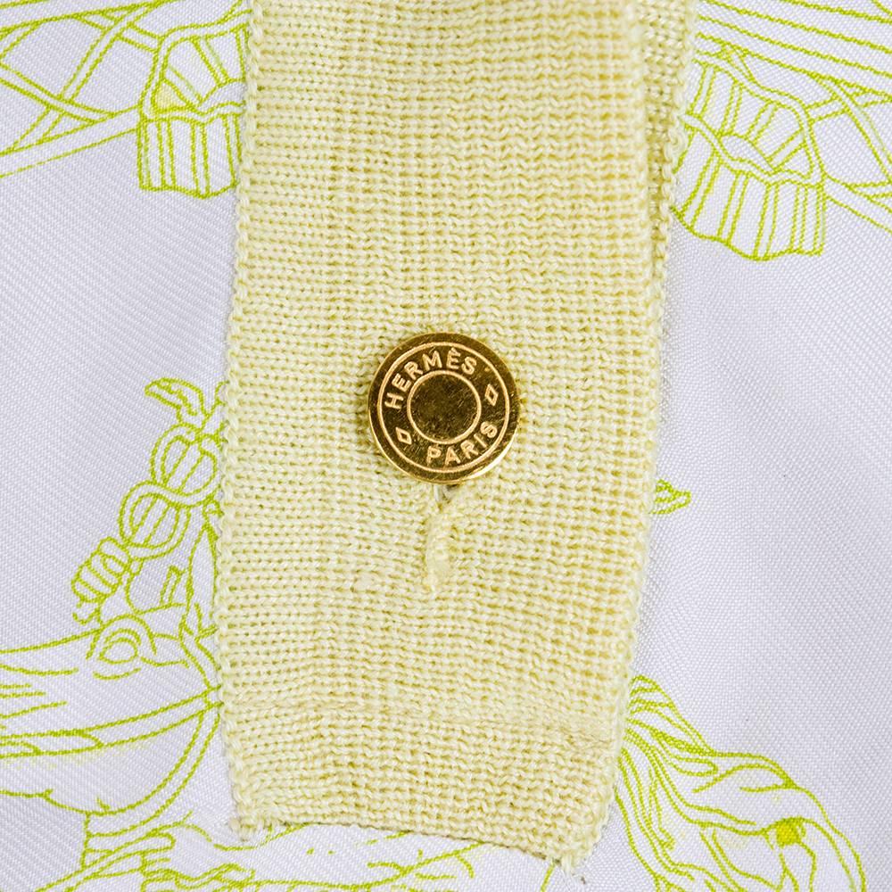 Beige 90s HERMES  Polo-Silk Scarf-Print Knit Top For Sale