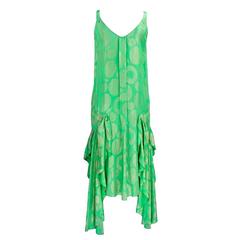 20s Deco Green Metallic Lame Evening Dress