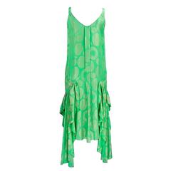 20s Deco Green Metallic Lame Evening Dress