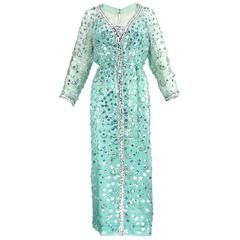 60s Malcolm Starr Sea foam Green Organza Embellished Gown 8