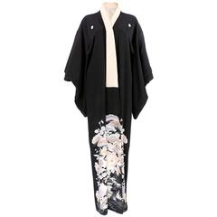 Black Silk Kimono With Floral Print 12