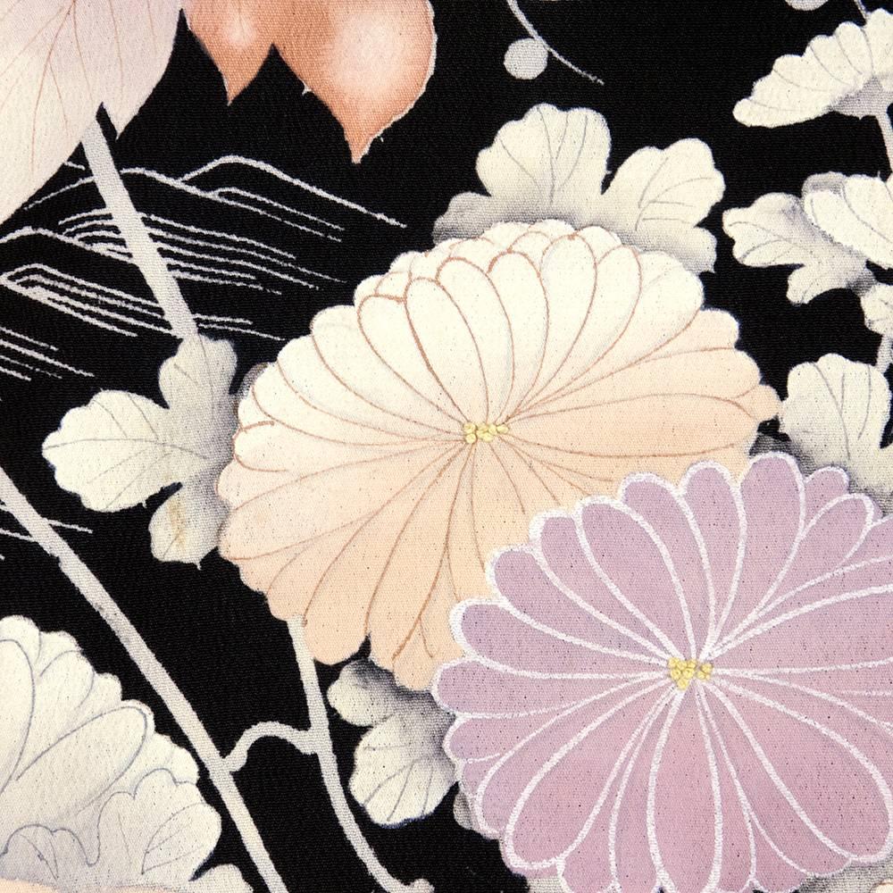 Black Silk Kimono With Floral Print For Sale 2