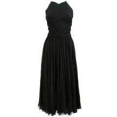 50s Traina-Norell Black Chiffon and Jersey Halter Neck Cocktail Dress 6