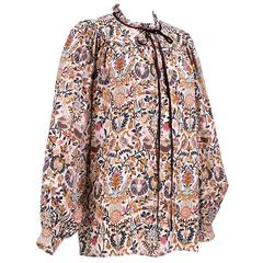 70s Emanuel Ungaro Couture Indiennes Print Silk Blouse