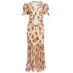 Vintage 90s Moschino Couture Chiffon 30s Floral Maxi Dress
