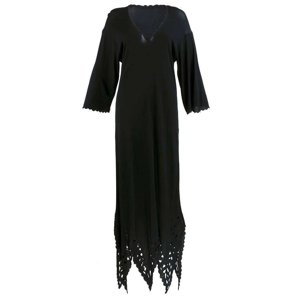 70s Giorgio Sant Angelo Black Jersey Witchy Dress For Sale