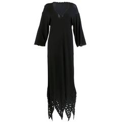 70s Giorgio Sant Angelo Black Jersey Witchy Dress