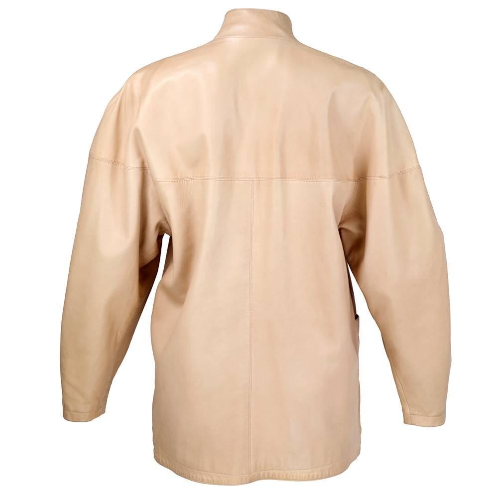 Beige 90s Alaia Oversized Nude Leather Jacket 