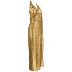 90s Donna Karan Gold Sequin Embellished Wrap Gown