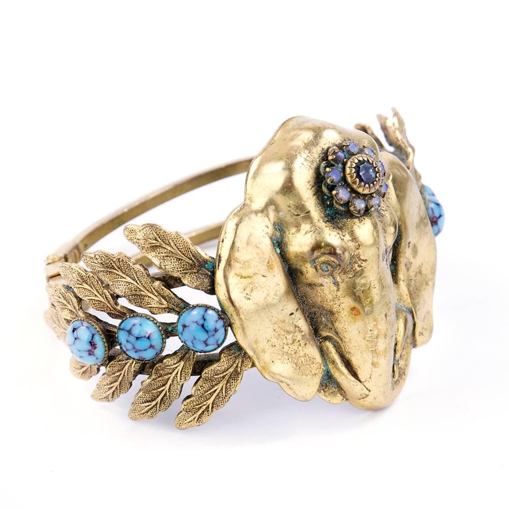 Joseff of Hollywood Brass Elephant Clamper Cuff  In Excellent Condition For Sale In Los Angeles, CA