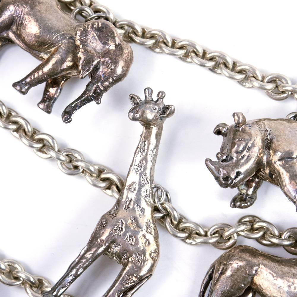 Sterling Multi-Strand Necklace with Animal Charms with matching earrings In Excellent Condition In Los Angeles, CA