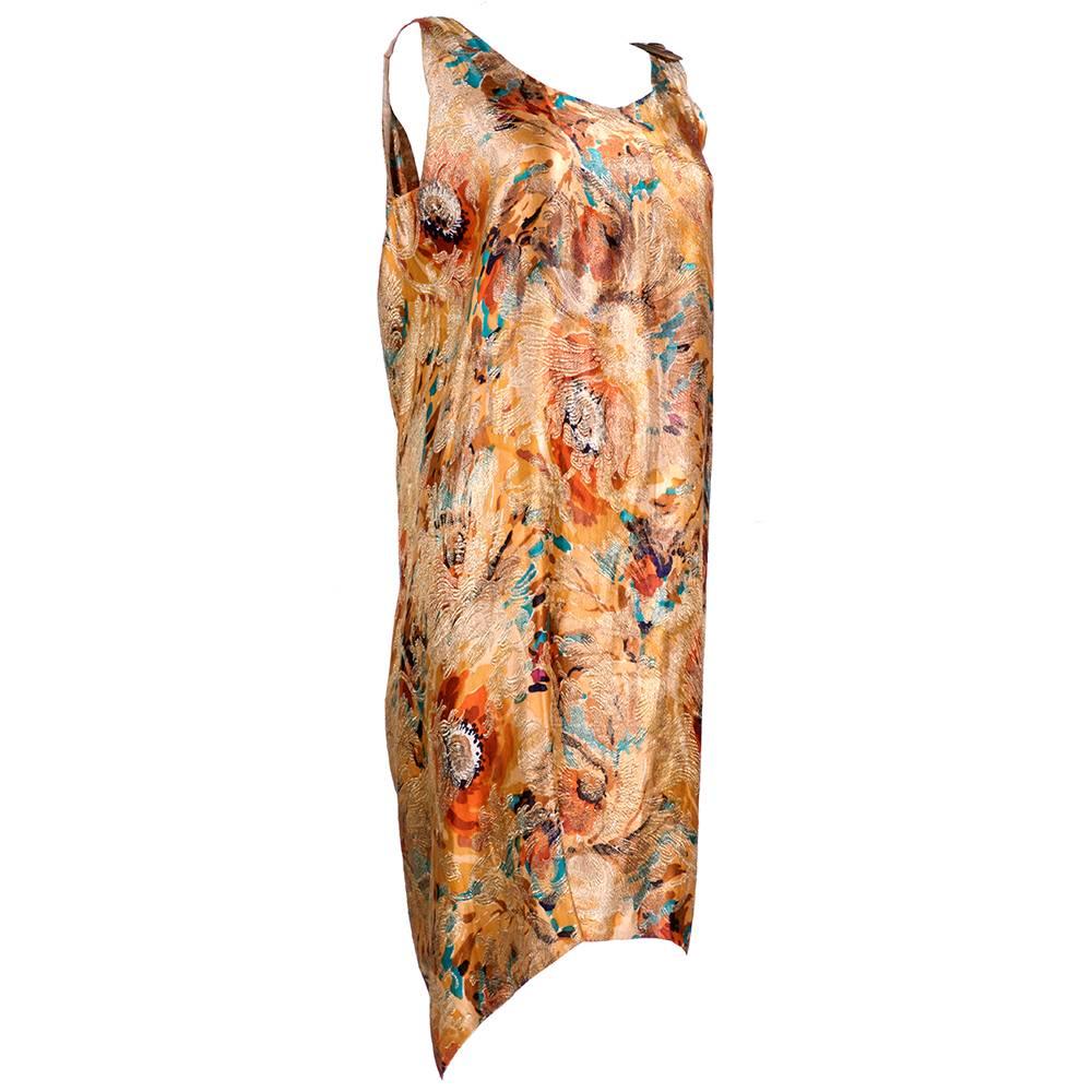 20s Autumnal Floral Gold Lame Dress For Sale at 1stDibs