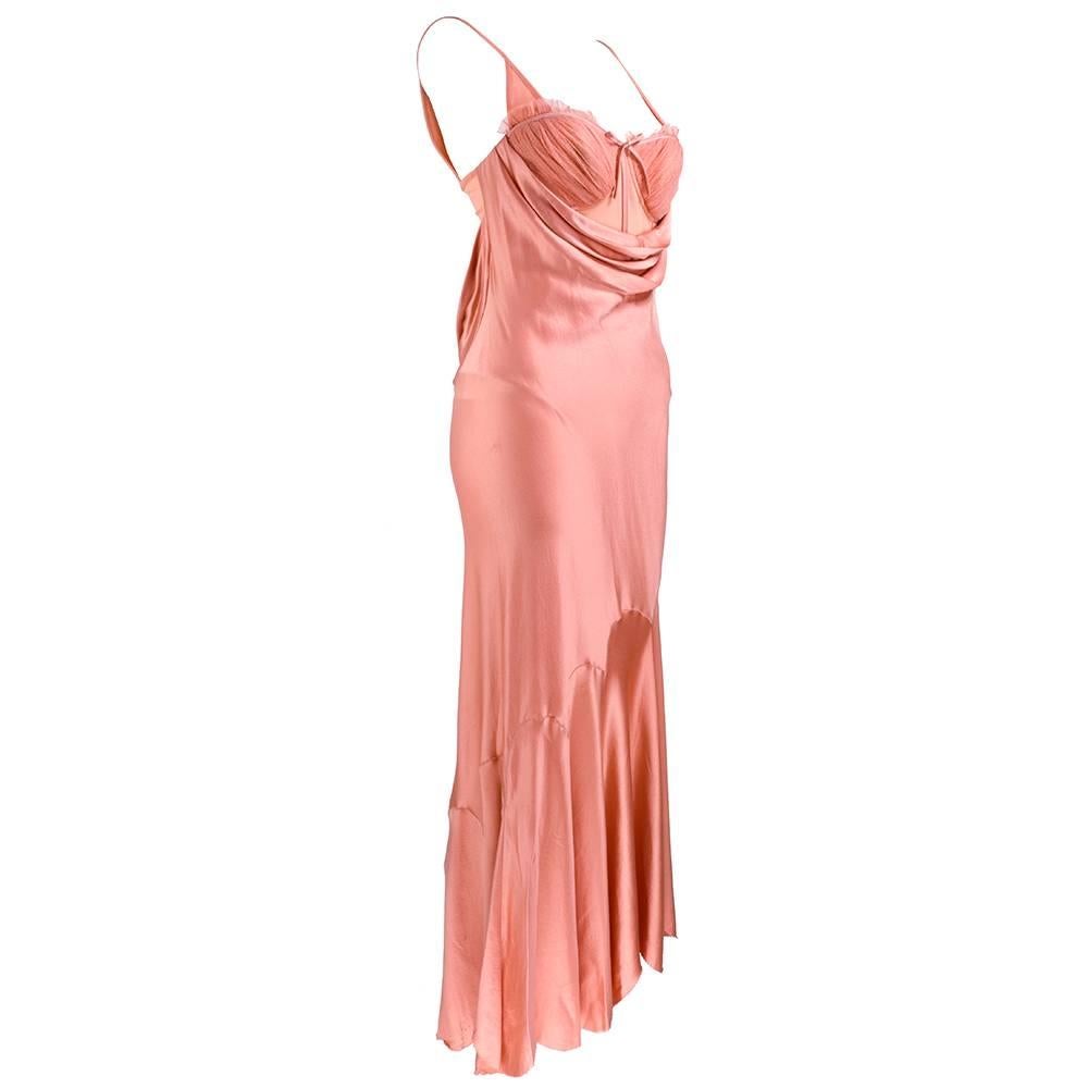 90s Alexander McQueen Pink Satin Bias Gown