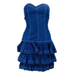 80s Patrick Kelly Blue Denim Mini Dress with Jacket
