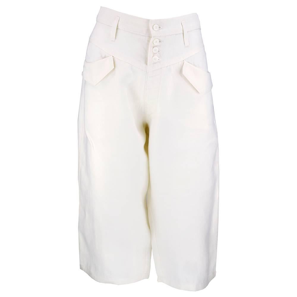 2000s Balenciaga White Linen Cropped Pant