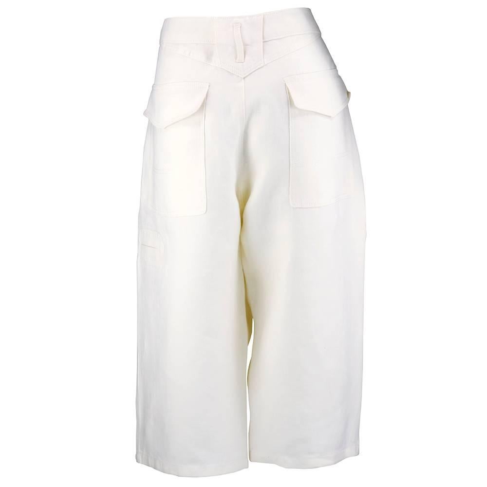 Gray 2000s Balenciaga White Linen Cropped Pant