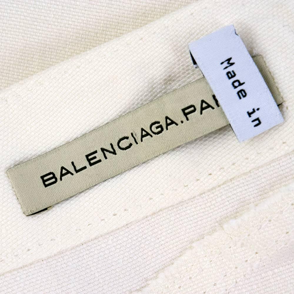 2000s Balenciaga White Linen Cropped Pant 1
