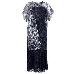 70s Christian Dior Black Lace and Mylar Evening Ensemble 