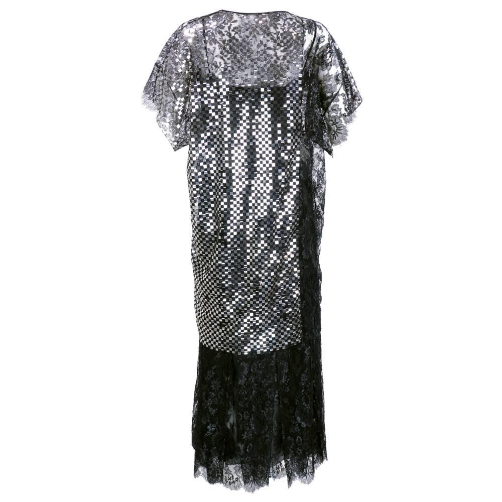 70s Christian Dior Black Lace and Mylar Evening Ensemble  In Excellent Condition For Sale In Los Angeles, CA