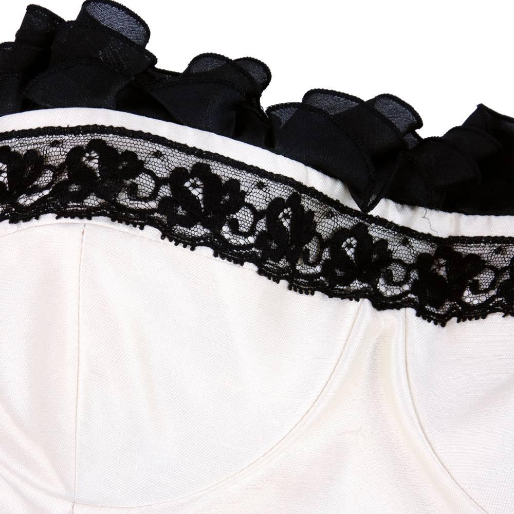 90s Christian Lacroix Black and White Silk and Lace Strapless Cocktail Dress For Sale 1