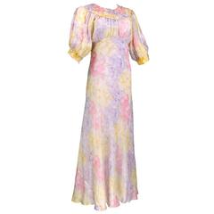 30 Bias Cut Pastel Floral Print Lawn Dress with Slip