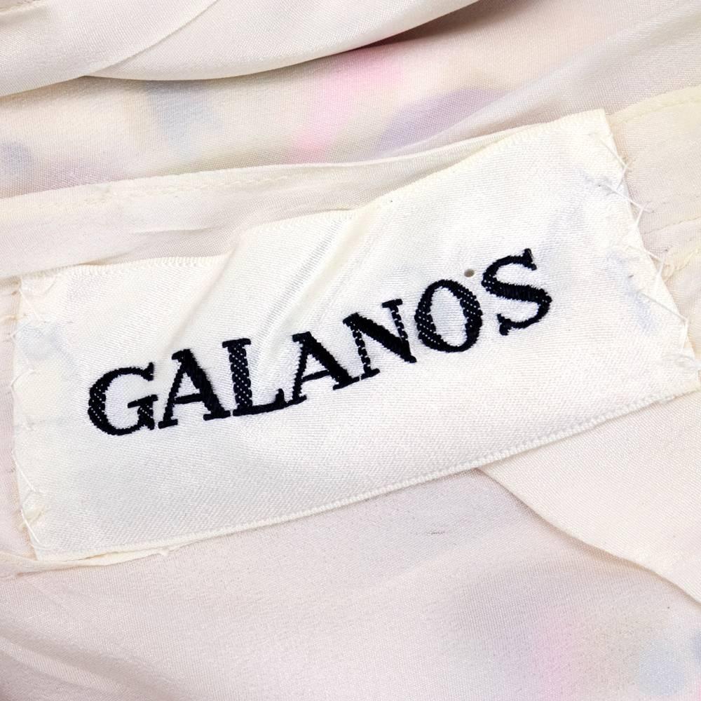 80s Galanos White Pleated Silk Floral Print Dress For Sale 2