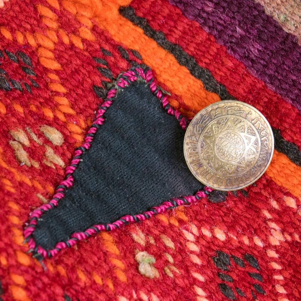 Moroccan Heavyweight Woven Multi-Color Carpet Coat with Coin Buttons In Excellent Condition In Los Angeles, CA