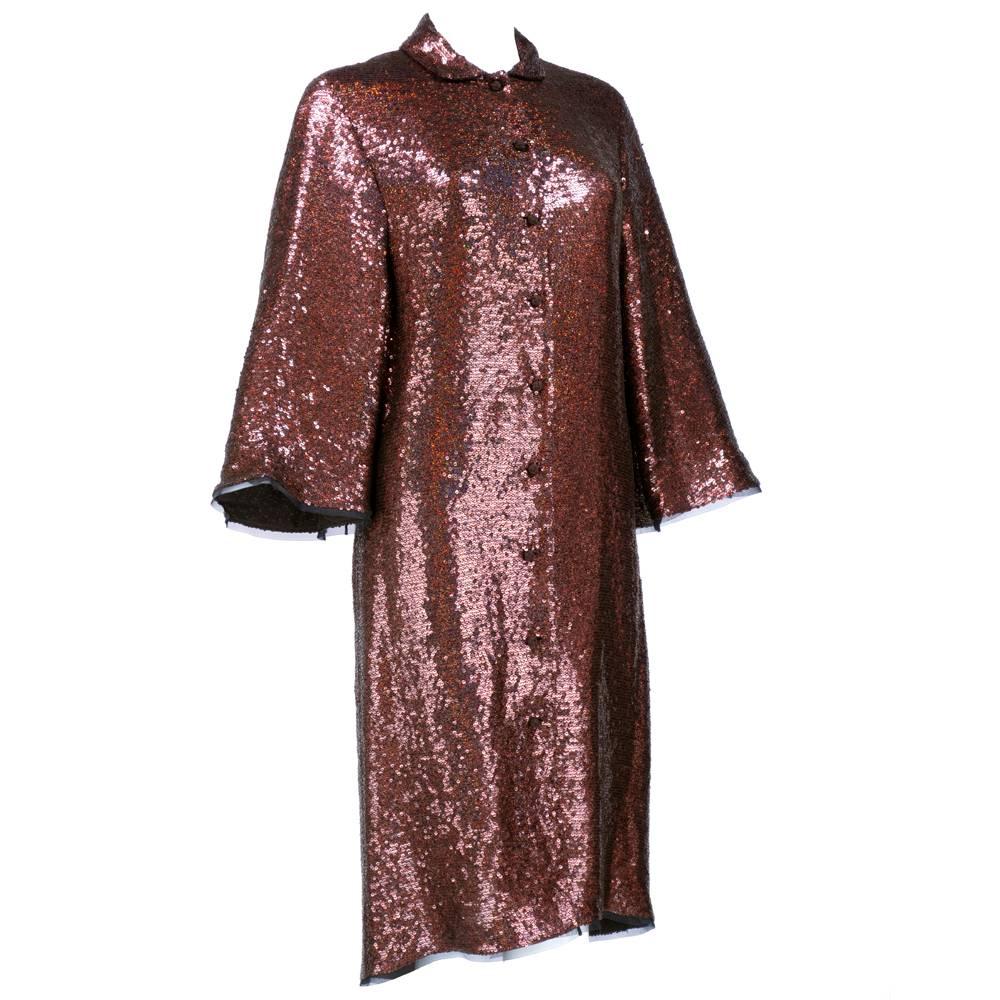 2000s Chado Ralph Rucci Rootbeer Sequin Evening Coat Dress For Sale