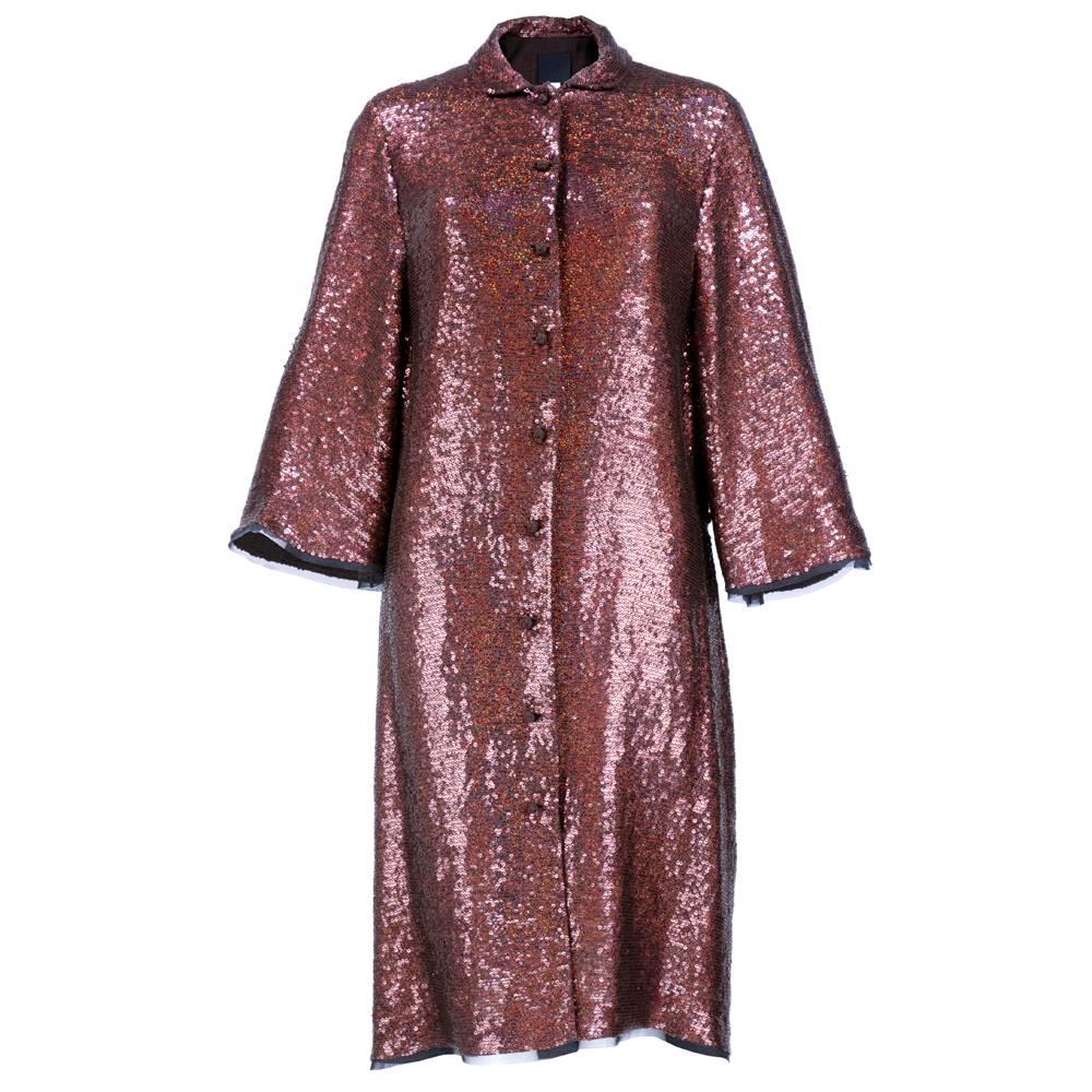 Brown 2000s Chado Ralph Rucci Rootbeer Sequin Evening Coat Dress For Sale