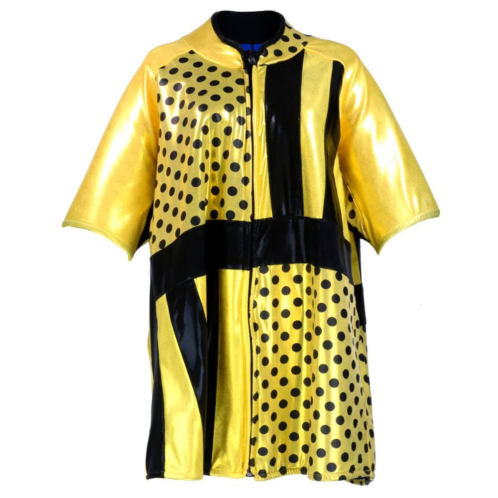 90s Oversized Yellow Polka Dot and Striped Neoprene Coat For Sale