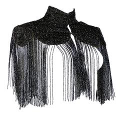 Victorian Black Jet Beaded Capelet with Long Fringe