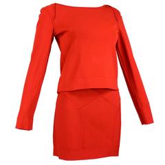 90s Herve Leger Fire Engine Red Body Con Bandage Ensemble