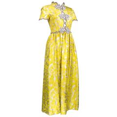 1960s Oscar de la Renta Gold Brocade Gown w/Silver Passementerie