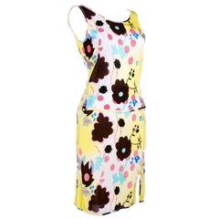 90s Galliano Yellow Floral Print Rayon Knit Ensemble
