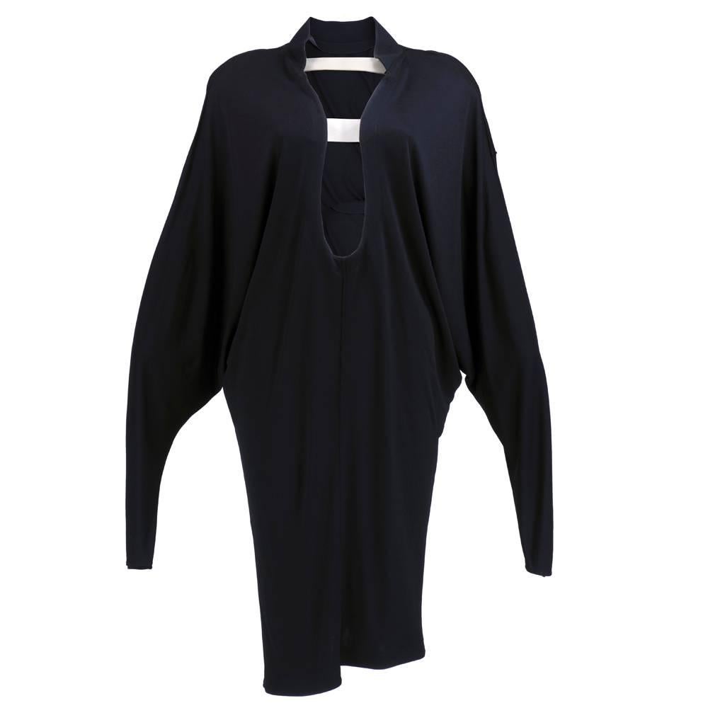 90s Thierry Mugler Black Matte Jersey Modernist Dress For Sale