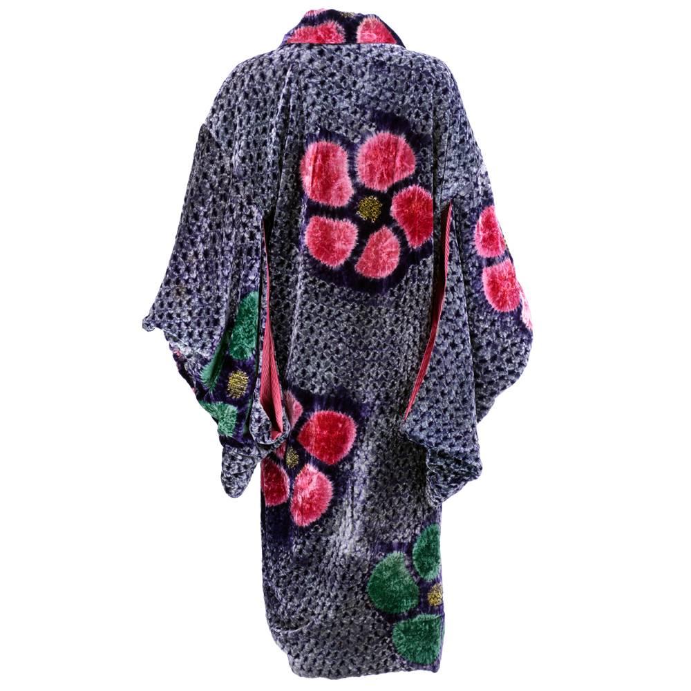 Black 20s Rare Multi-Color Shibori Velvet Kimono 