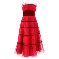 50s Lipstick Red Strapless Tulle Dress