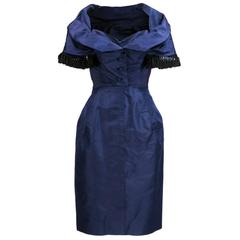 Vintage Late 50s Christian Dior - New York Midnight Blue Silk Taffeta Dress With Corsele