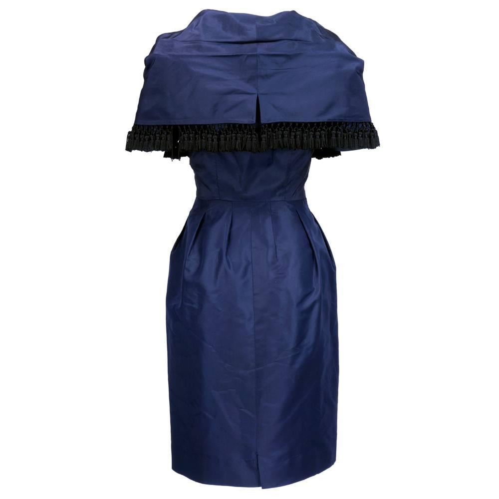 Black Late 50s Christian Dior - New York Midnight Blue Silk Taffeta Dress With Corsele For Sale